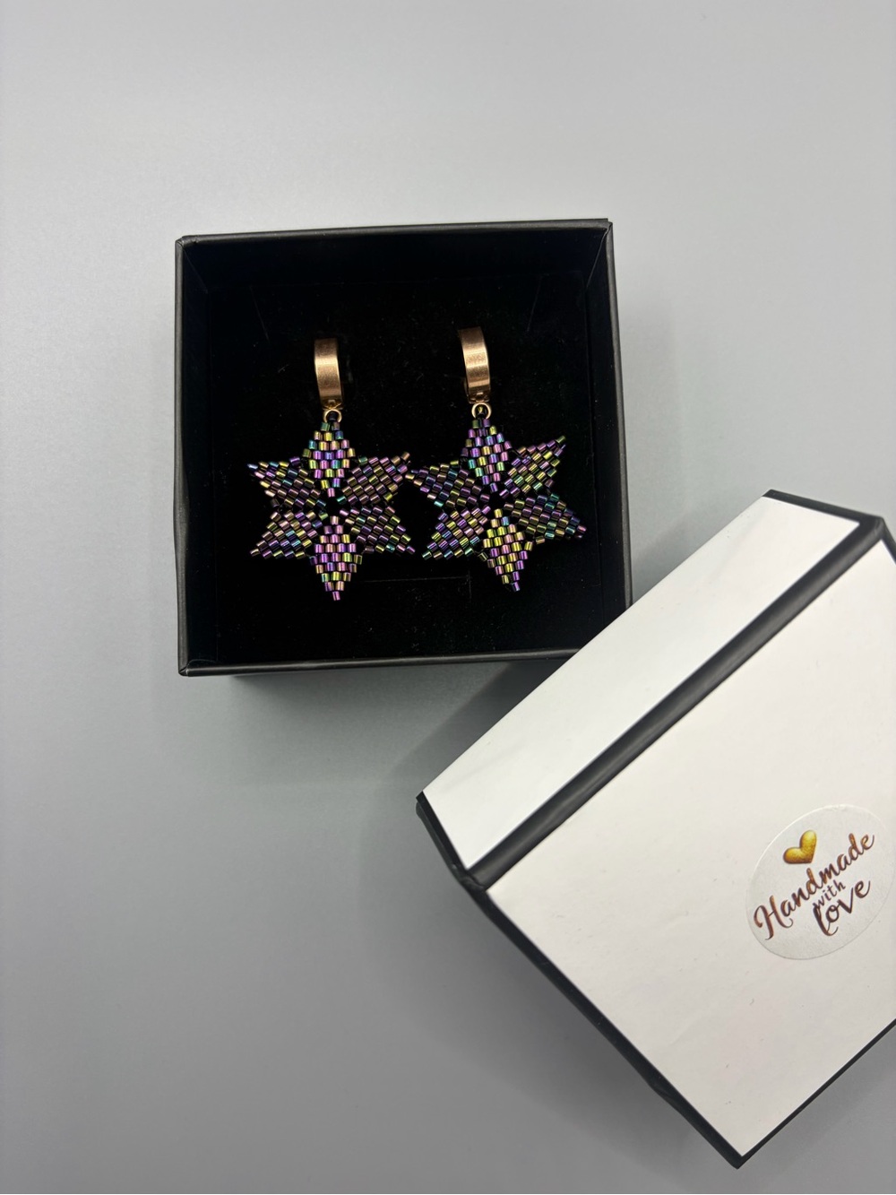 Handmade Iridescent Star Bead Drop Earrings - Purple & Multicolor